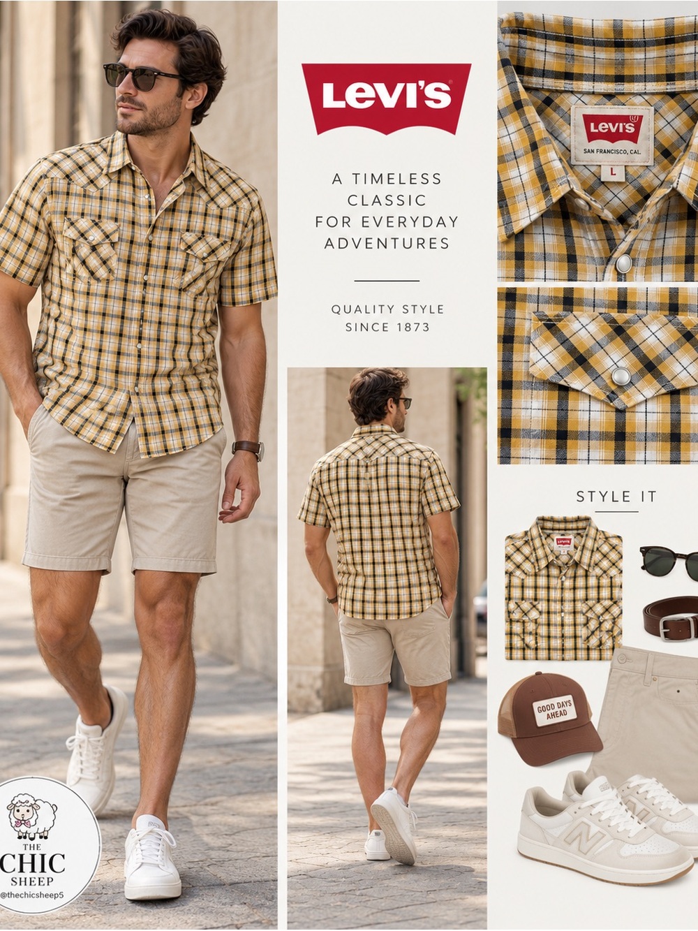 Levi's Yellow and Black Plaid Short-Sleeve Button-Down Shirt